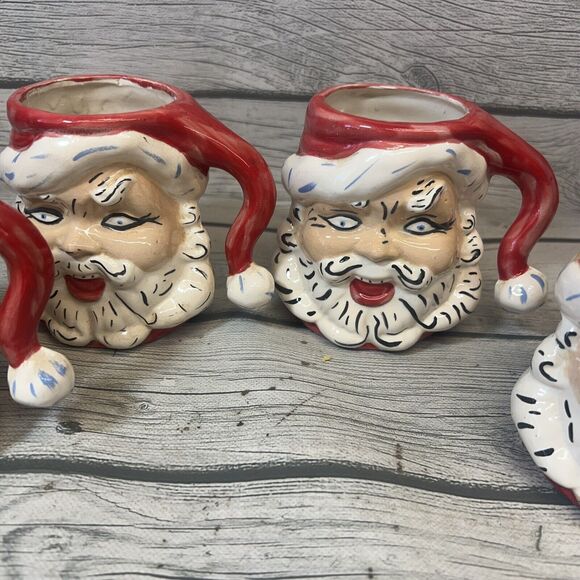 Santa 4 Matching Mugs Cups Handmade Vintage - Picture 3 of 9